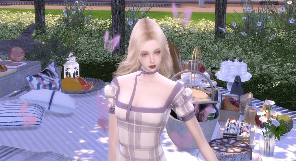 一个独自野餐的美女