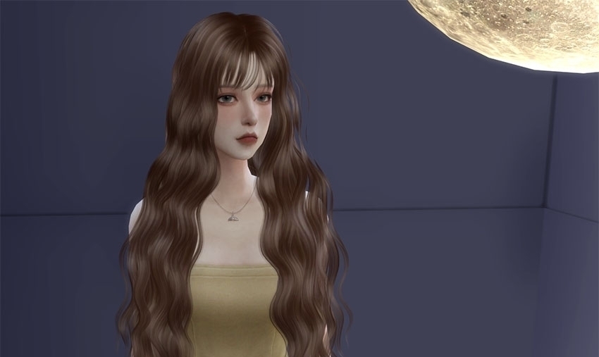 淡黄的长裙，蓬松的头发